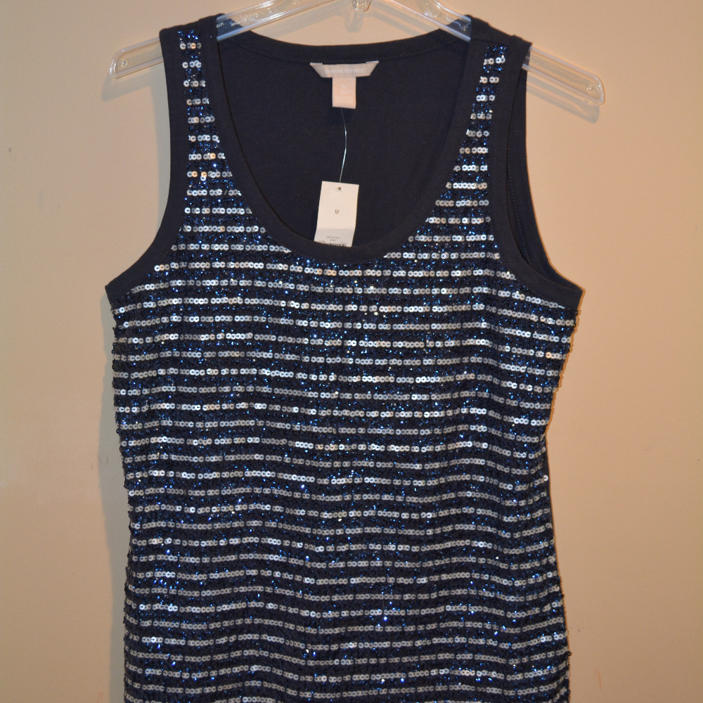 Banana Republic Blue & Silver Sequinned Tank Top